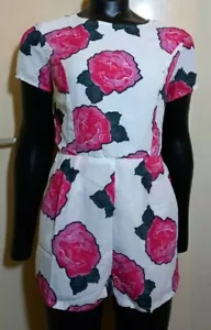 New Missguided Rumika Rose Print Playsuit White/Pink UK 10 - Picture 1 of 7