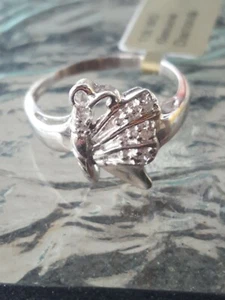 Anillo de mariposa de diamante blanco de 10 quilates oro blanco liso - Imagen 1 de 12