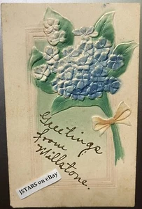 1907 1908 MILLSTONE, PA, EMBOSSED AIRBRUSHED HYDRANGEA GREETINGS FROM POSTCARD - Picture 1 of 2