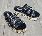 Steven Steve Madden Caia Black Leather Three Band Studded Sandals 7M