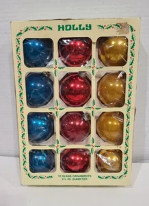 Vintage Holly Glass Christmas Ornaments 2" - Picture 1 of 9