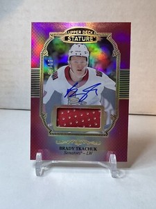 2019-20 Upper Deck Stature Brady Tkachuk Patch Auto /12 No. 61 Pink Red Holo