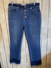 See by Chloe Button Fly Stoned Denim Crop Jeans Size 32 Raw Hem