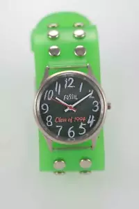 Fossil Watch Unisex Lime Green Rubber Stainless Steel Silver Battery Quartz - Picture 1 of 3