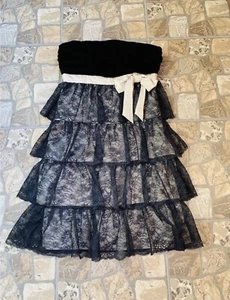 Laundry By Shelli Segal Black Strapless Lace Tiered Dress Uk Size XS Us Size 2 - Picture 1 of 6