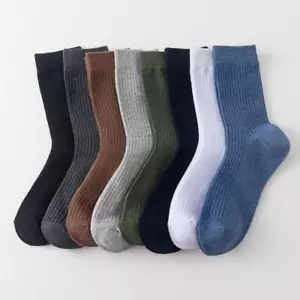 Solid Color Knitting Rib Crew socks Men Dress Socks Men's Socks Cotton Socks - Picture 1 of 20