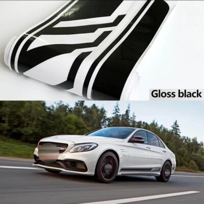 Sport Stripe Graphics Car Body Side Skirt Decal Sticker Glossy Black Vinyl - Image 1 of 4