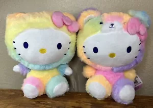 Hello Kitty Plush Toy 9.5 inch Rainbow Sherbet Bear NWT Ultra Soft Rare Set Of 2 - Picture 1 of 3