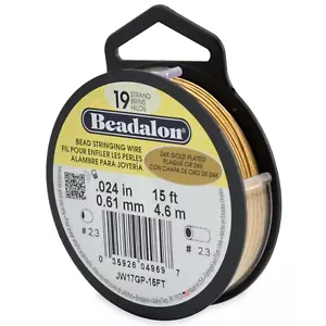 Beadalon 19 Strand 24KT Gold Plated, .024in Flexible Bead Stringing Wire, 15ft - Picture 1 of 3