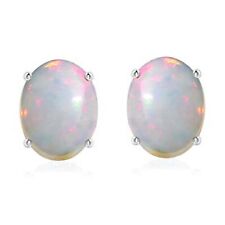 2.00Ct Oval Shape AA Natural Australian Opal Solitaire Studs In 14KT White Gold