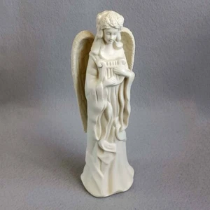 Vintage Heavenly Angel Ceramic Figurine Holding Harp White Bisque 11-3/4" Tall - Picture 1 of 5