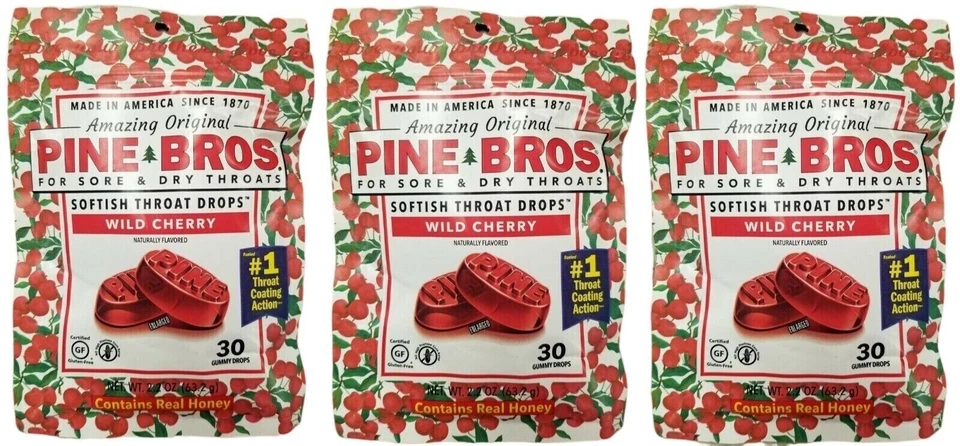 PINE BROS Gotas Garganta CEREZA SILVESTRE 30 Gotas Gomosas (Paquete de 3) Foto 1 de 1
