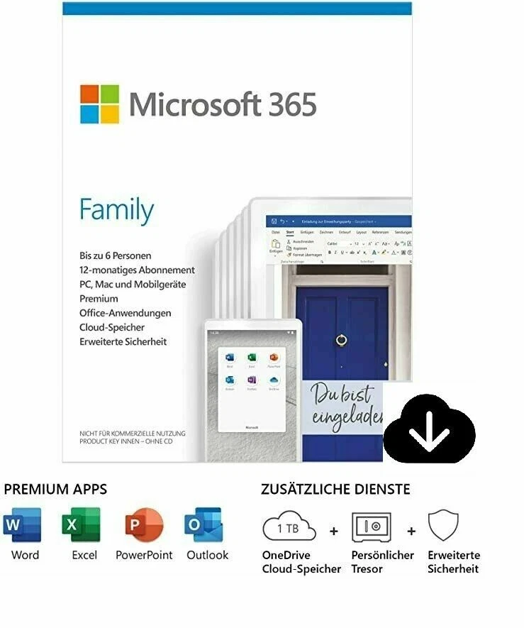 Microsoft Office 365 Family (6 User / 1 Jahr) PC / MAC Download ESD Lizenz ✅ - Bild 1 von 1