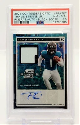 TRAVIS ETIENNE JR. 2021 CONTENDERS OPTIC RPA BLACK RC AUTO /10 PSA 8.5 Q5944 - Image 1 of 2