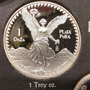 Mexiko 1993 Silber Libertad Onzas 5 Münzen Proof Set mit Etui & Geldbörse und COA SELTEN - Bild 1 von 14