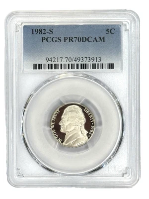 1982 S 5C Proof Jefferson Nickel - Graded by PCGS at PR 70 DCAM - Image 1 of 2