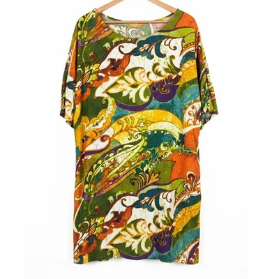 Jams World Women's XL Artsy Coastal Tropical Resortwear "Casa Mila" Rayon Dress - Image 1 of 4