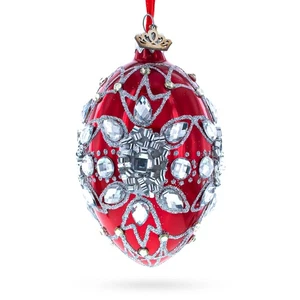 Estrella de diamante en huevo de vidrio rojo adorno de Navidad 4 pulgadas - Imagen 1 de 4