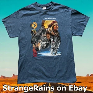 SALT LAKE CITY - SLC - T-shirt (MEDIA) nativi americani / lupi / lupi - Foto 1 di 3