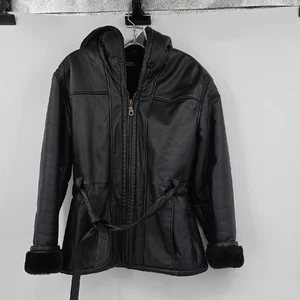 Chaqueta Wilson Cuero Negro Cuero Imitación Piel Forro con Capucha Talla S - Imagen 1 de 9