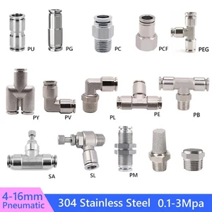 Edelstahl Pneumatik Push to Connect Fittings Winkel T-Stück gerade Luftleitung - Bild 1 von 35