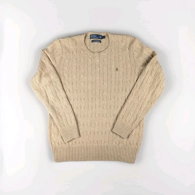 Polo Ralph Lauren Suéter Tejido con Cable Hombres Grande Beige Seda De Colección Pullover Hong Kong Foto 1 de 4