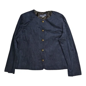 Vtg 1980s Maggie McNaughton Navy Blue Faux Suede Collarless Blazer Jacket 20W - Picture 1 of 4