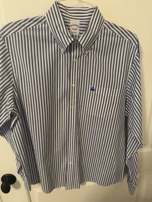 Camisa Brooks Brothers Para Hombre Grande Azul y Blanco Rayas Todo Algodón Abotonada Foto 1 de 4