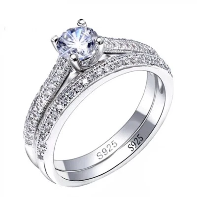 Beautiful S925 Sterling Silver & Sparkling CZ Solitaire / Eternity Ring Set - Image 1 of 4
