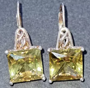 Princess Cut Yellow Citrine Drop Earrings 925 Sterling China - Picture 1 of 6