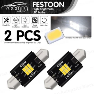 2 Pcs 41mm Festoon White LED 6 SMD Number Plate Lights Bulbs CANBUS Error Free - Foto 1 di 7