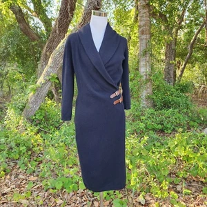 Ralph Lauren Black Label Womens Sweater Dress Black Wool Cashmere Silk Leather - Picture 1 of 14