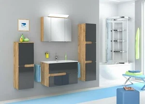 NEU Badmöbel Set SPECTRA 80 Athrazit Hochglanz -Gold Eiche verschiedene Variante - Bild 1 von 16