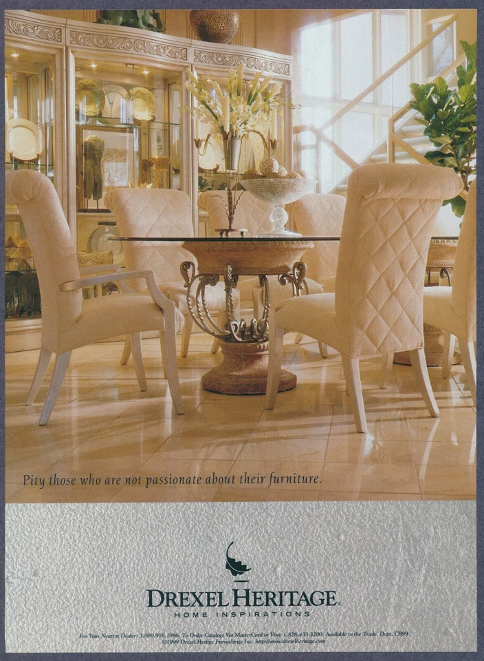 Drexel Heritage Furniture Corbel Curio Table Chairs Vintage Print Ad July 1999 - Image 1 of 1