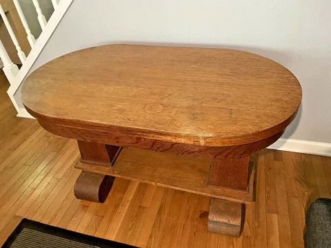 Antique EMPIRE Oak Library Oval Table Desk -- Extremely Hard to Find! Cover