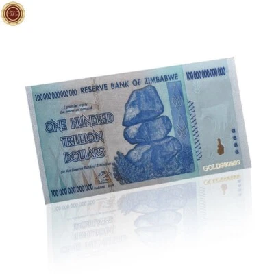 Zimbabwe 100 Trillion Dollars Silver Plated Banknote Great Gift - Image 1 of 4