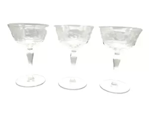 3 Champagner/Cocktail/Martini geätzte Stielgläser Blume/Blatt/Tafel Glas Bargeschirr - Bild 1 von 14