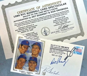1989 NYC BASEBALL SPEC. Z SILK CACHET SIGNED by METS RON SWOBODA & ART SHAMSKY * - Picture 1 of 3