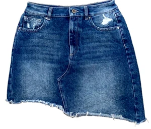 DL1961 Georgia Rock in Elko Wash Raw Uneven Hem Blue Denim Jeansrock Gr. L - Bild 1 von 9