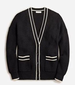 J. Cardigan girocollo punta scollo V nautico preppy maglione a costine bottoni davanti taglia M - Foto 1 di 9