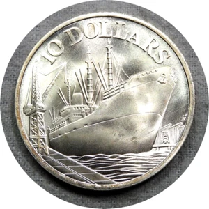 elf Singapore 10 Dollars 1975 Silver Ship 10th Anniv of Independence - Picture 1 of 2