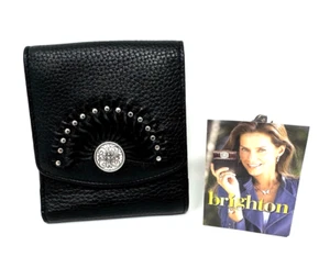 Brighton Leather Wallet Black Snap Closeures Womans Studded Woven Pattern Fold - Picture 1 of 15