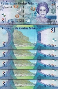 Cayman Islands 1 Dollar 2018, UNC, 5 Pcs LOT, Consecutive, QEII, P-38f, Prfx D/6 - Picture 1 of 4