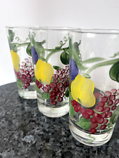 3 Old Vintage HAND PAINTED Glass Tumblers with Fruit Designs Mid-Century
