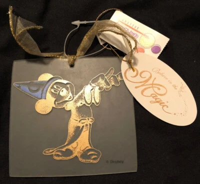 NWT Walt Disney Gallery Sorcerer Mickey Glass Ornament Fantasia Believe In Magic - Image 1 of 3
