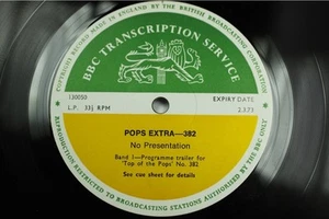 BBC 382 Transcription Disc TOP OF THE POPS LIVE T REX MARC BOLAN NEW SEEKERS - Imagen 1 de 5