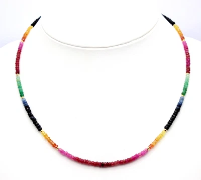 Rubin Saphir Smaragd Kette Buntfarbige Regenbogenkette Collier Geschenk 45,5 cm - Bild 1 von 4