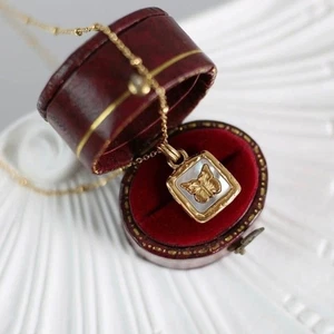 NEU Schmetterling Anhänger Halskette 18K vergoldet Perlenkette Boho Fee Vintage Style - Bild 1 von 10