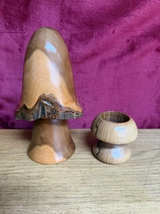 Hand Turned Wooden Mushroom Toadstool 7.5in tall and  candle holder 3in tall - Picture 1 of 9