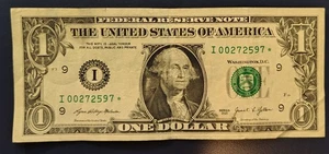 US $1 Bill Series 2021 Star Note 500,000 Print Run I00272597* - Bild 1 von 3